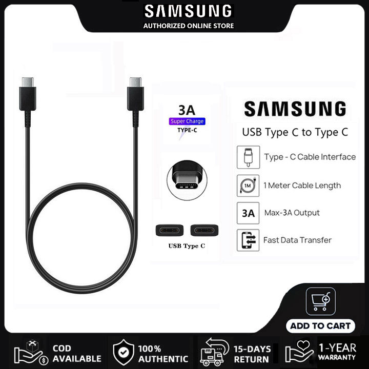 Samsung Cable Type C 3A Cord Original USB C to USB C 1M Cables Support  25W Super Charging for S24 S23 S22 S21 Ultra Note 20 10 A90 A80 A70 A71 A51 