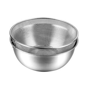 Stainless Steel Colander with Mixing Bowl for Home Kitchens Double Layer Fine Mesh Strainer Washing Draining Basket Set