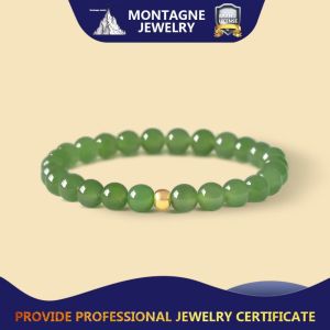 Montagne Jewelry 999 Pure Gold Beads Bracelet Charm With Natural 8mm Green Jade bracelets Charm Bracelet
