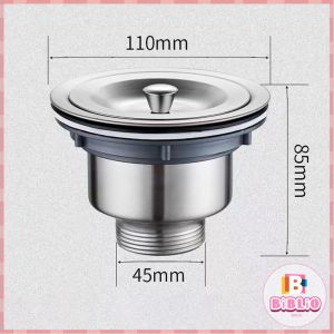 BIBLIO Stainless Steel Sink Drain Strainer Kit Kitchen Drain Assembly with Metal Center Knob Basket Stopper
