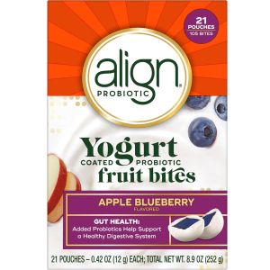 Thanh lý men vi sinh nhuận tràng align PROBIOTIC Yogurt COATED PROBIOTIC fruit bites APPLE BLUEBERRY 21 pouches 252g/Mỹ