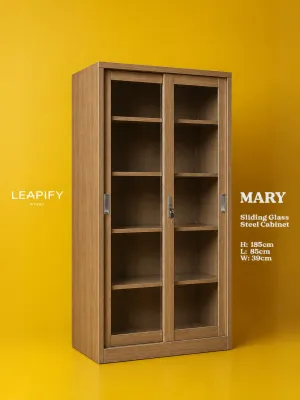 LEVI | Full Steel and Glass Cabinet in Acacia Woodgrain Color by Leapify Steel- Waterproof and Termite-proof