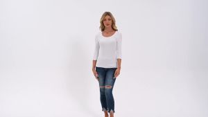 Womens Three Quarter Sleeve Low Round Neck Top Ribbed Knit Slim Fit Casual Basic  T  Shirt  2025  Autumn Fashion Work  T  T-shirt Suit