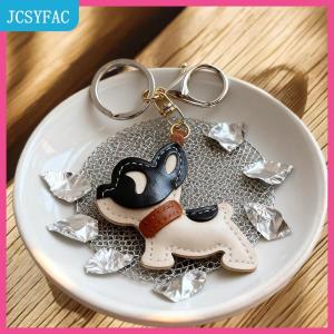 JCSYFAC  Đáng yêu PU da pháp Bulldog Keychain Mặt dây chuyền dễ thương con chó con túi quyến rũ ba lô treo xe Keyring quà tặng phụ kiện thời trang