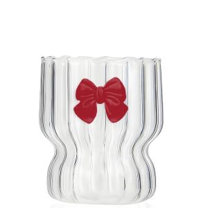 BF. 300ml Cute Bow Shaped Glass Cup Coffee Cup Transparent Cold Drink Ice Cream Cup Mug