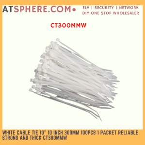 White Cable Tie 10" 10 Inch 300mm 100pcs 1 Packet Reliable Strong and Thick CT300MMW