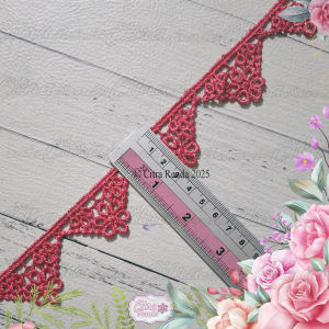 (Per 2 Meter) RDB540 Renda Bordir Merah Krimson Motif Cantik Lebar 25Cm