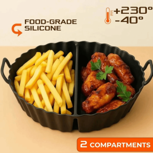 VMCTRD Divided Air Fryer Basket Mat Silicone Round Air Fryer Liner Accessories Multifunctional Non Stick Silicone Baking Tray Mold Pizza
