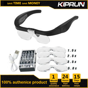 KIPRUN Magnifying Glasses 1.5X 2.5X 3.5X 5.0X magnifier USB Rechargeable With LED Light For Reading Jewelers Watchmaker Repair Wearing