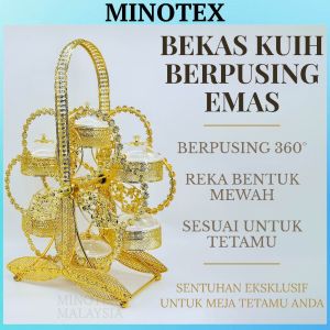 Bekas Kuih Berpusing Emas Mewah – 6 Mangkuk Porcelain (Pusing 360° • Hiasan & Hidangan Eksklusif)