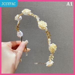 JCSYFAC Phụ Nữ Thanh Lịch Rose Vine Headband Tóc Phụ Kiện Mũ Cô Gái Cổ Điển Kim Loại Hoa Ngọc Trai Màu Đỏ Hoa Hồng Trắng Tiara Hairbands