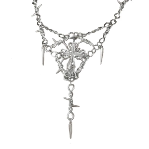 Fashion Punk Necklace Hip Hop Crucifix Pendant Clavicle Chain Barbed Wire Safty Spur Choker Necklace Gift Women