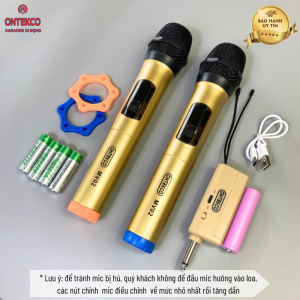 [ Thích hợp loa kéo âm ly] Bộ 2 micro karaoke không dây chính hãng Ontekco MV02 vàng karaoke chuyên nghiệp tần số UHF bảo hành 12 tháng