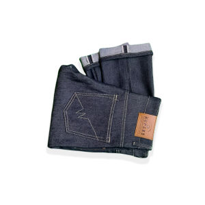 Celana Jeans Denim Selvedge Accent Pria Panjang 13.5 Oz Raw Deep Black Indigo Slim Straight