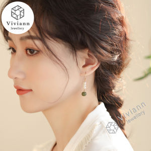 Viviann Original Hetian Jade Pearl Onyx 14K Gold Earrings New Fashion Vintage Japan Korean Hoop Earrings For Women Handmade Sweet Pearl Circle Jewelry Pendientes Gifts Baroque Pearl Earrings