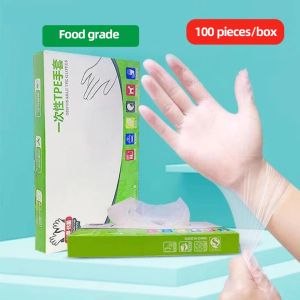 【SG Seller】100Pcs Disposable Gloves Food Grade TPE Transparent Cleaning Gloves Non-Slip Safety Latex Free Gloves