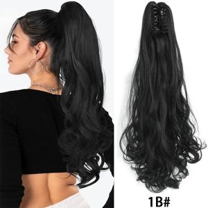 OMQAIO 22 inch Tóc nối đuôi ngựa dài gợn sóng Curly Kẹp vào Tóc giả đuôi ngựa kẹp càng cua Phụ kiện tóc Sáng tạo Tóc giả tổng hợp dành cho phụ nữ