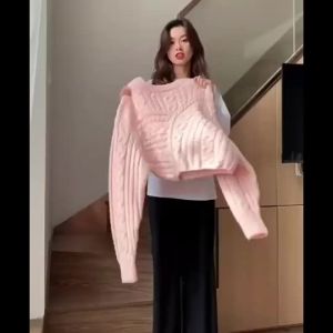 【Ship in 24H】Retro Flower Pullover Irregular Sweater Women 2025 Spring Autumn Lazy Loose Outer Wear Knitted Sweater