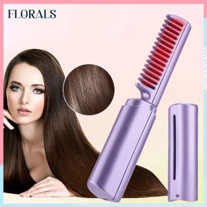 2-in-1 Electric Hot Heating Comb Hair Straightener Iron Straightening Brush Fast Charging Wet Dry Use Quick Hair Styling Tool