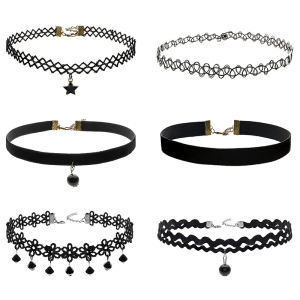 【Y2E2noa】 6PCS Women Black Velvet Choker Necklace Girl Lace Choker Tattoo Necklace Pendant