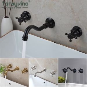 LDIES Torayvino Bathroom Faucet Home Improvement Accessories Brass Faucets 360 Rotation Double Handle 3 Holes Sink Mixer Water Tap B8T5H