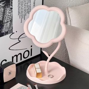 Vintage Flower Make Up Mirror Rotatable Desktop Vanity Mirror Aesthetic HD Cosmetic Mirror