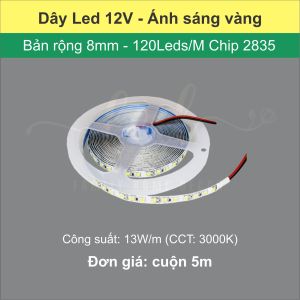Cuộn dây LED Tự Dán 12V – Ánh Sáng Trắng/Vàng – Dây Đèn Cho Thanh Nhôm Led Và Gương Đèn Led