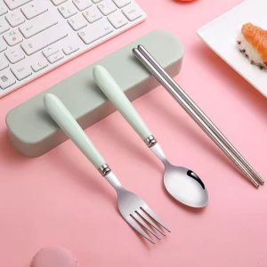 3PCS Set Portable Cutlery SetStainless Steel ChopsticksSpoonAnd Fork For Office WorkersTravelAnd Students