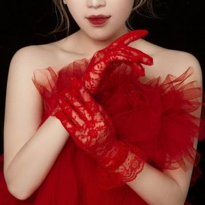 MARBLEX Floral Womens Lace Gloves Wrist Length Wedding/Party Driving Mittens Elegant Lady Short Lace Gloves for Dinner Fancy Costume Accessories