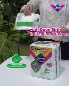 Muyuan~Libresse Daun Sirih Wider Back Night Wings Pads 41cm (3x6s) - Odour Care & Extra Leakage Protection
