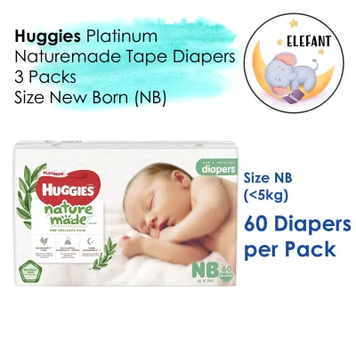 Huggies Platinum Naturemade Tape Diapers Size NB (60s x 3)