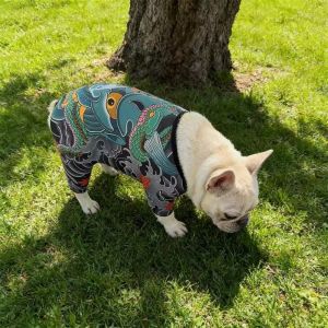 OUTOPEN Elastic Dog Tattoo Shirt Soft Pug Dog French Bulldog Tattoo Clothes Cool Anti-mosquito Welsh Corgi Tattoo Vest Four Seasons