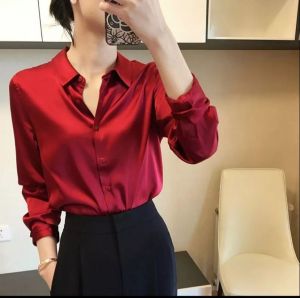 Kemeja polos Lengan Panjang Korea Satin Premium / kemeja basic wanita / kemeja wanita /kemeja kerja