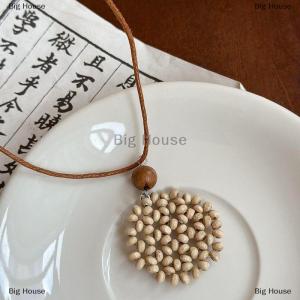 [COD] Big House Bohemian Handmade Wooden Straw Woven Heart Moon Long Pendant Necklaces Adjustable Rope Chain Chokers For Women Birthday Gift