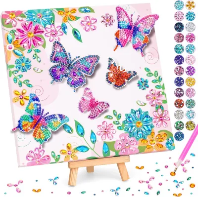 Arts and Crafts for Kids Age 8-12 Diamond Art Kit for Kids Gifts for 6 7 8 9 10 Year Old Girls Birthday Presents Toys for Girl Teen Fun Activities Gem Art Butterfly Kit with Frame for Home Decor