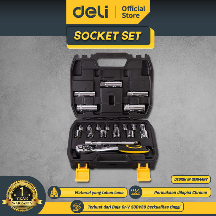 Deli Socket Sets /Set Kunci Sok 21 Pcs Chrome vanadium 50BV30