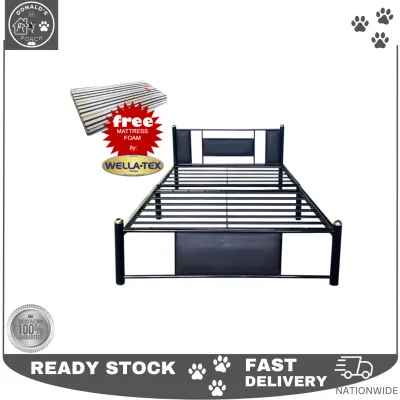 CALEB SINGLE METAL BED FRAME PADDED BOARD WITH MATTRESS (3 INCHES FOAM) - DONALDs PORCH