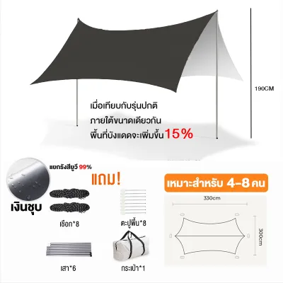 WTHB ฟลายชีท ทาร์ป ผ้าใบ 3x3 3x4m กันแดด กันฝน ฟรายชีท ทาป กางเต็นท์ พร้อมเสา2ต้น แถมฟรีถุงใส่ เต้นท์แคมปิ้ง อุปกรณ์เดินป่าตั้งแคมป์ อุปกรณ์ครบชุด