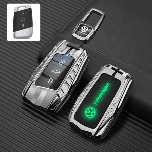 Luminous Silicone Zinc Alloy Car Smart Flip Key Fob Case Cover Chain For Volkswagen Vento Golf Polo Beelte Scirocco Arteon Tiguan Passat Viloran Teramont X T-Cross Virtus Santana Remote Shell Holder TPU Buttons Protector Keychain