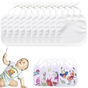 White Cotton Baby Bibs for Painting Pack of 10pcs Drool Bib Adjustable Strap Burp Cloth Waterproof Saliva Towel Set
