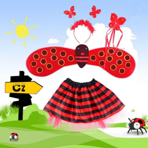 4Pcs/Set Kid Fairy Costume Set Ladybird Bee Glitter Cute Wing Striped Layered Tu