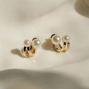 good 999 18K GOLD Fashional Temperament Pearl two wear personalized design Earrings ES6096