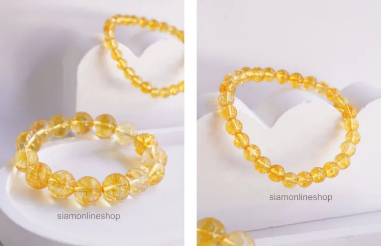 CITRINE หินซิทริน เลือกขนาดเม็ดหินได้ (4-12 มม.) หินแห่งความสำเร็จ สร้อยข้อมือหินแท้
