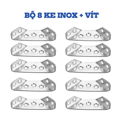 [HÀNG DÀY 1.4MM] Bộ 8 Ke Góc Tam Giác Inox K254 Pát Vuông 90 Độ Cố Định Kệ Gỗ Siêu Chắc Chắn.