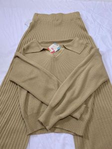 Setelan One Set Knit Celana+Atasan polo kerah Panjang Tebal