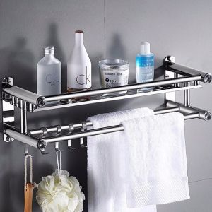 ES Rak Kamar Mandi Dinding Tembok Rak Bumbu Dapur Stainless Steel Rak Handuk Rak Sabun Tempel Gantung Tanpa Bor 1 2 3 Susun