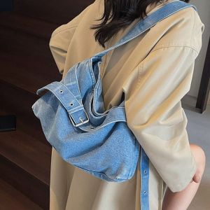 DYJKOUG Korean Style Denim Tote Bag Tote Bag Solid Color Underarm Packs Cute PU Leather Large Capacity Handbag Women
