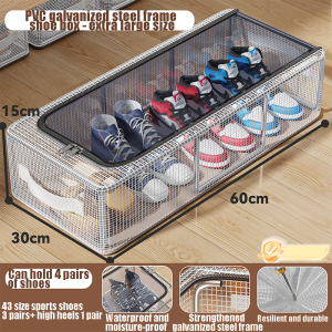 Storage Organizer Box Foldable Steel Frame Waterproof Transparent PVC 2pcs Large Capacity Storage Bin Under Bed Sofa Closet for Clothes Quilt Blanket