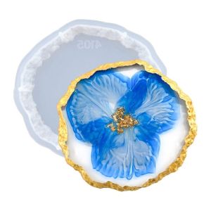 Cetakan Resin Coaster Geode Gerigi Bentuk Geoda Bulat Bergerigi Irregular Cetakan Tatakan Gelas Mug Wadah Alas Vas Meja Bahan Silikon Silicone Karet Lentur Elastis Anti Lengket Mudah Dilepas DIY Kerajinan Recine Epoxy