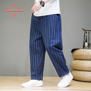 Trendy Striped Casual Pants for Men Loose Cotton Linen Pants Chinese Style Wide Legged Sweatpants Full Length Pant Trousers2026